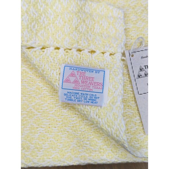 NEW Three Weavers Vtg Baby Blanket Cotton Handwoven Yellow 52x37 Cottage Prairie - Picture 4 of 7